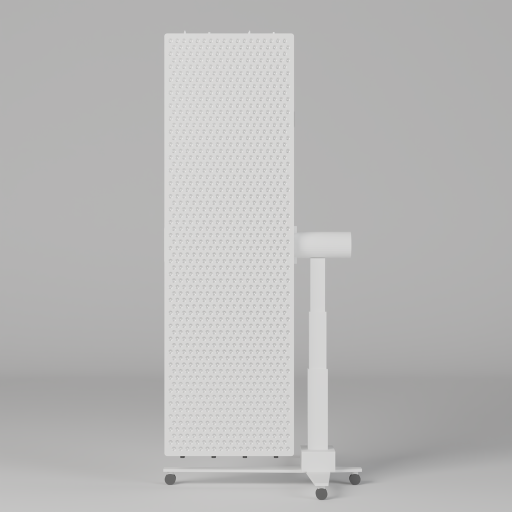 Front view of the DRKD Retreat 189 with the array off, showing 1,152 unlit LEDs in 18 columns of 64 across the white panel face.