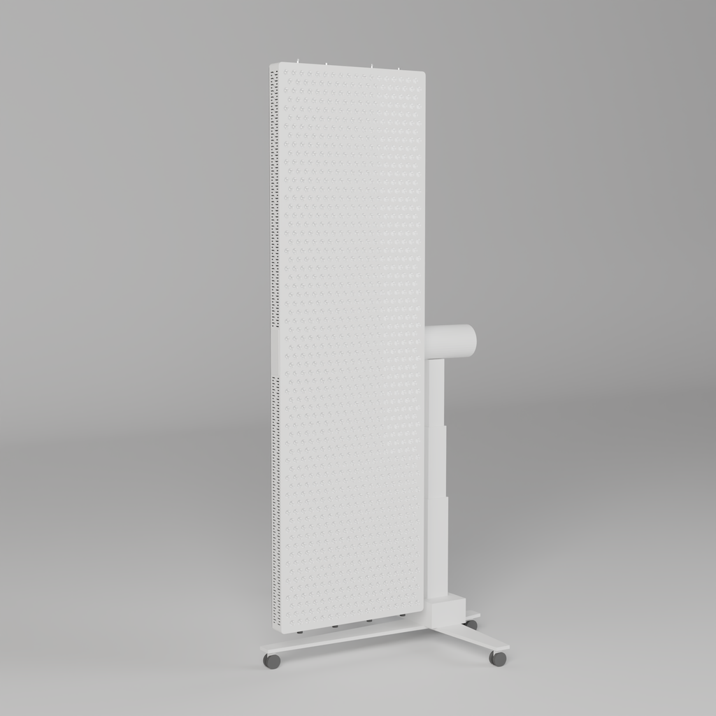 DRKD Retreat 189 at a three-quarter angle with the LED array off, white housing on the MS2000-B iron column stand, pale studio background.